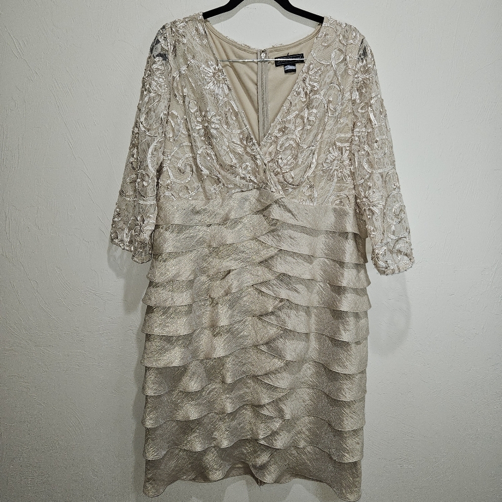 Dress Jessica Howard Elegant Lace Beige Ruffle Beautiful Women's Plus Size 2X - Picture 2 of 16